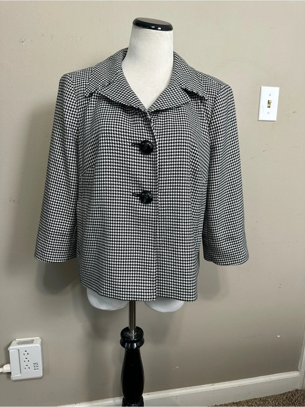 Talbots women’s 14 W women’s‎ petite 3/4 sleeve houndstooth crop print blazer